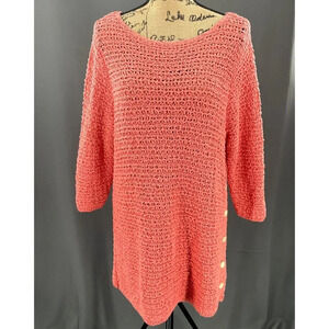 J. Jill Sweater Women Medium Peach Button Accent Cotton Open Knit Pullover Tunic